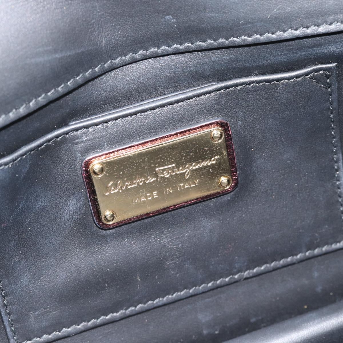 Salvatore Ferragamo Gancini Chain Shoulder Bag Leather Brown Gold Auth 187281V