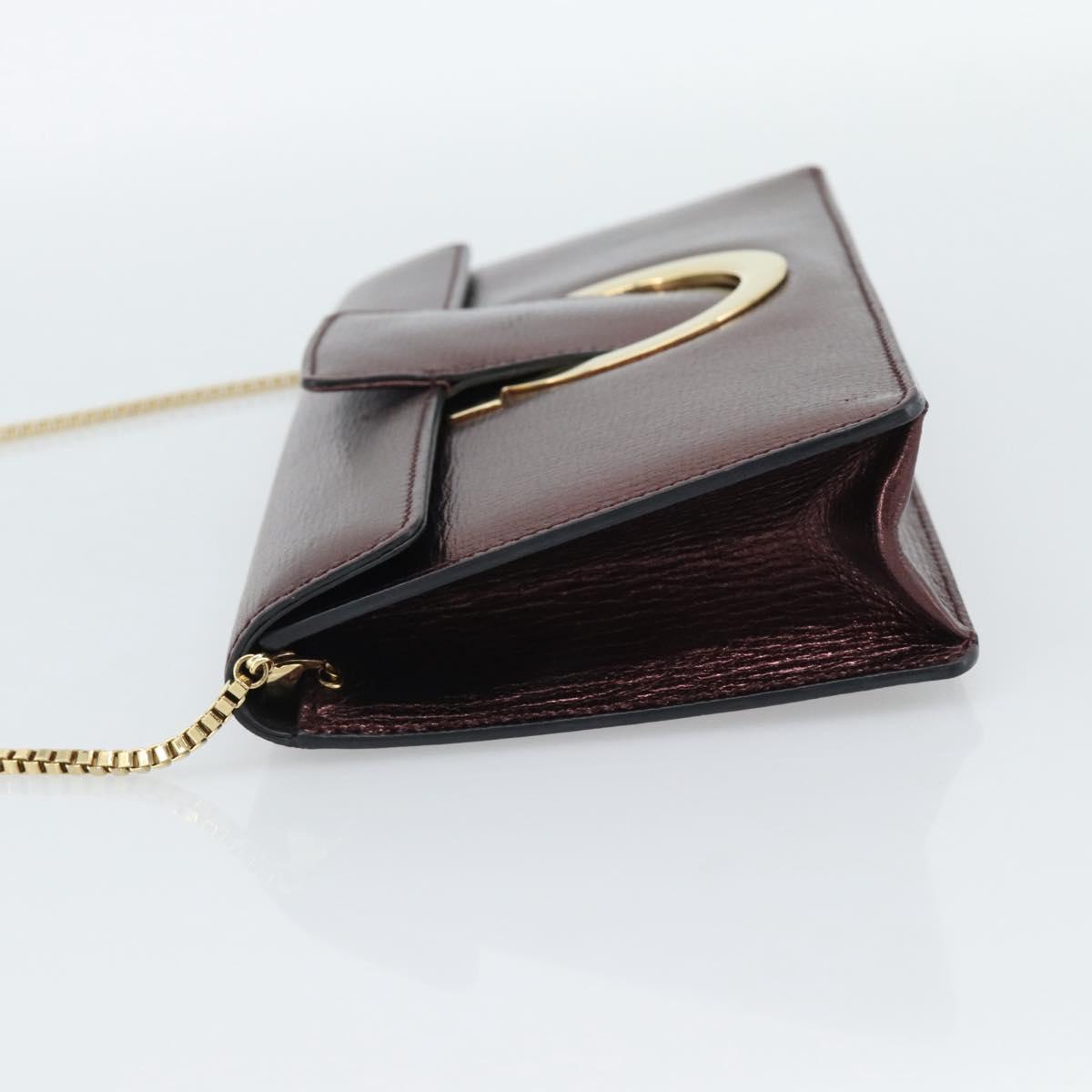Salvatore Ferragamo Gancini Chain Shoulder Bag Leather Brown Gold Auth 187281V