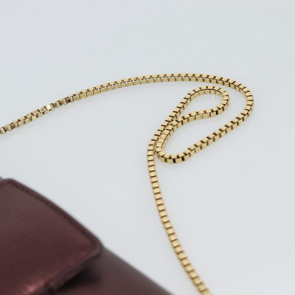 Salvatore Ferragamo Gancini Chain Shoulder Bag Leather Brown Gold Auth 187281V