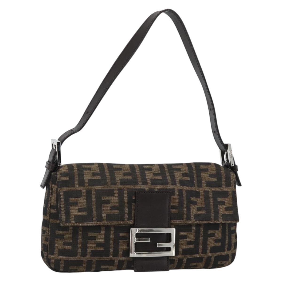 FENDI Zucca Canvas Mamma Baguette Shoulder Bag Black Brown Auth 187283V