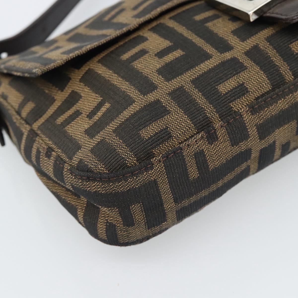 FENDI Zucca Canvas Mamma Baguette Shoulder Bag Black Brown Auth 187283V