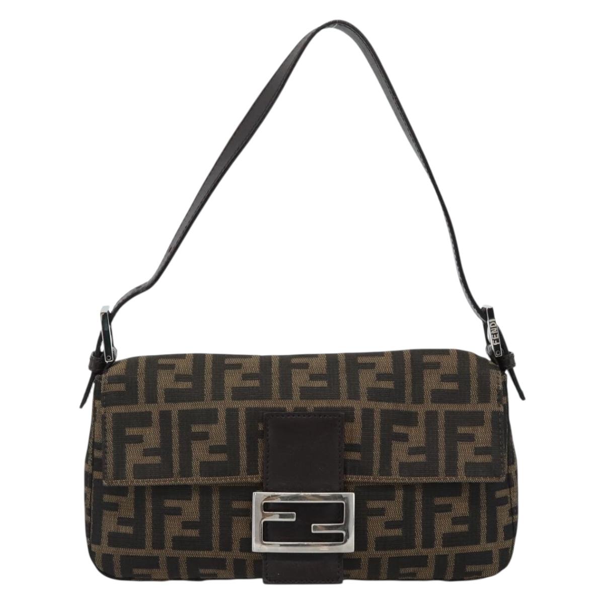 FENDI Zucca Canvas Mamma Baguette Shoulder Bag Black Brown Auth 187283V