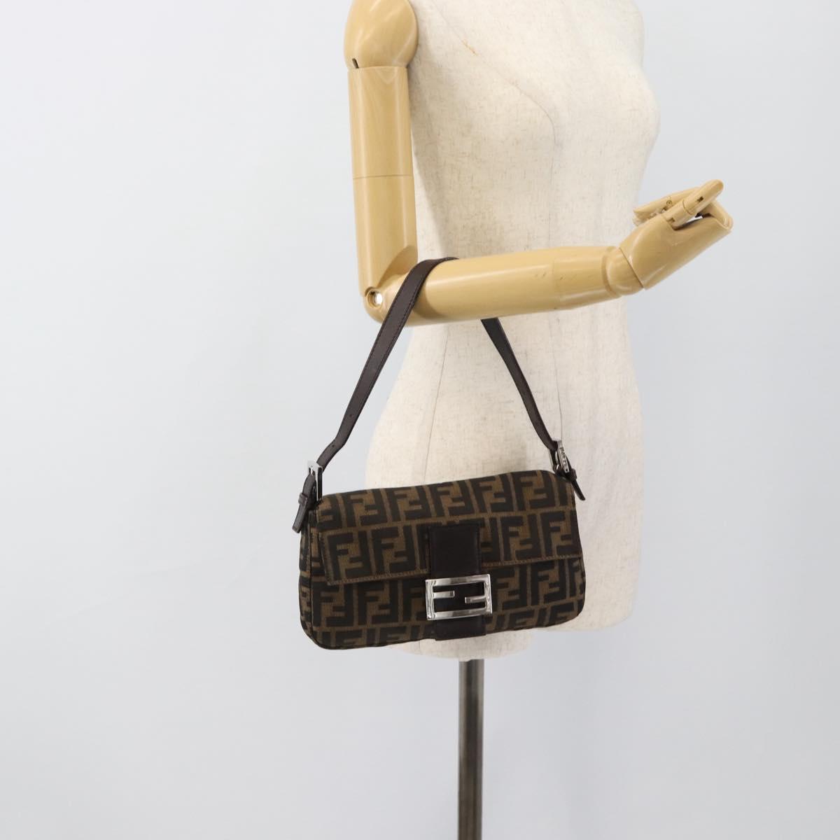 FENDI Zucca Canvas Mamma Baguette Shoulder Bag Black Brown Auth 187283V