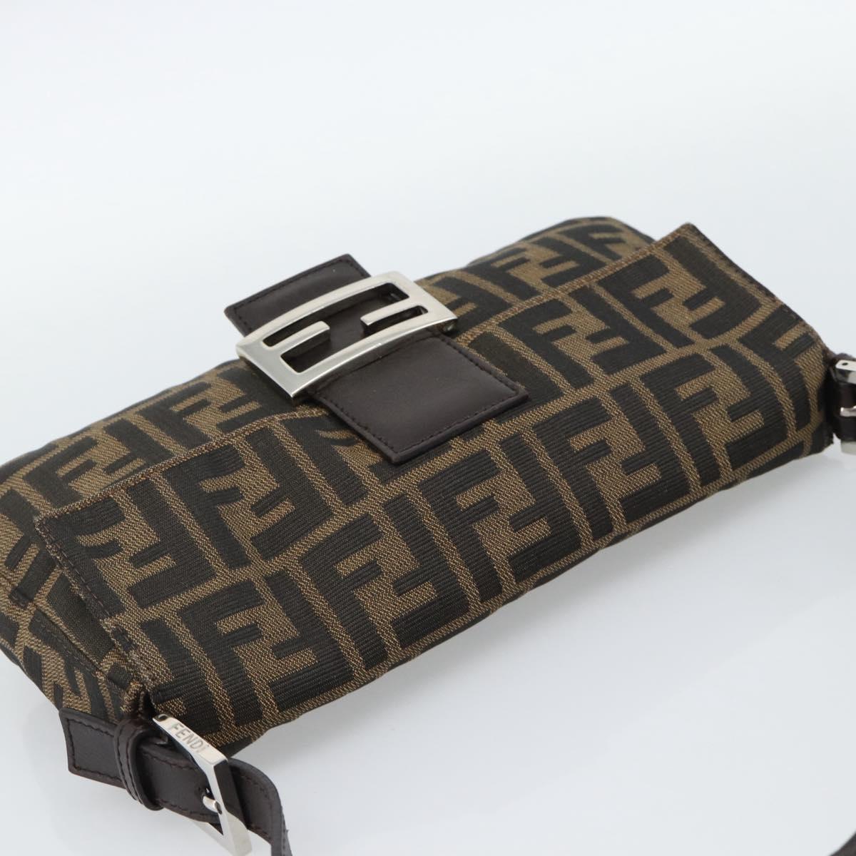 FENDI Zucca Canvas Mamma Baguette Shoulder Bag Black Brown Auth 187283V
