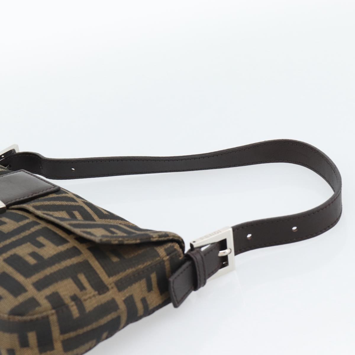 FENDI Zucca Canvas Mamma Baguette Shoulder Bag Black Brown Auth 187283V