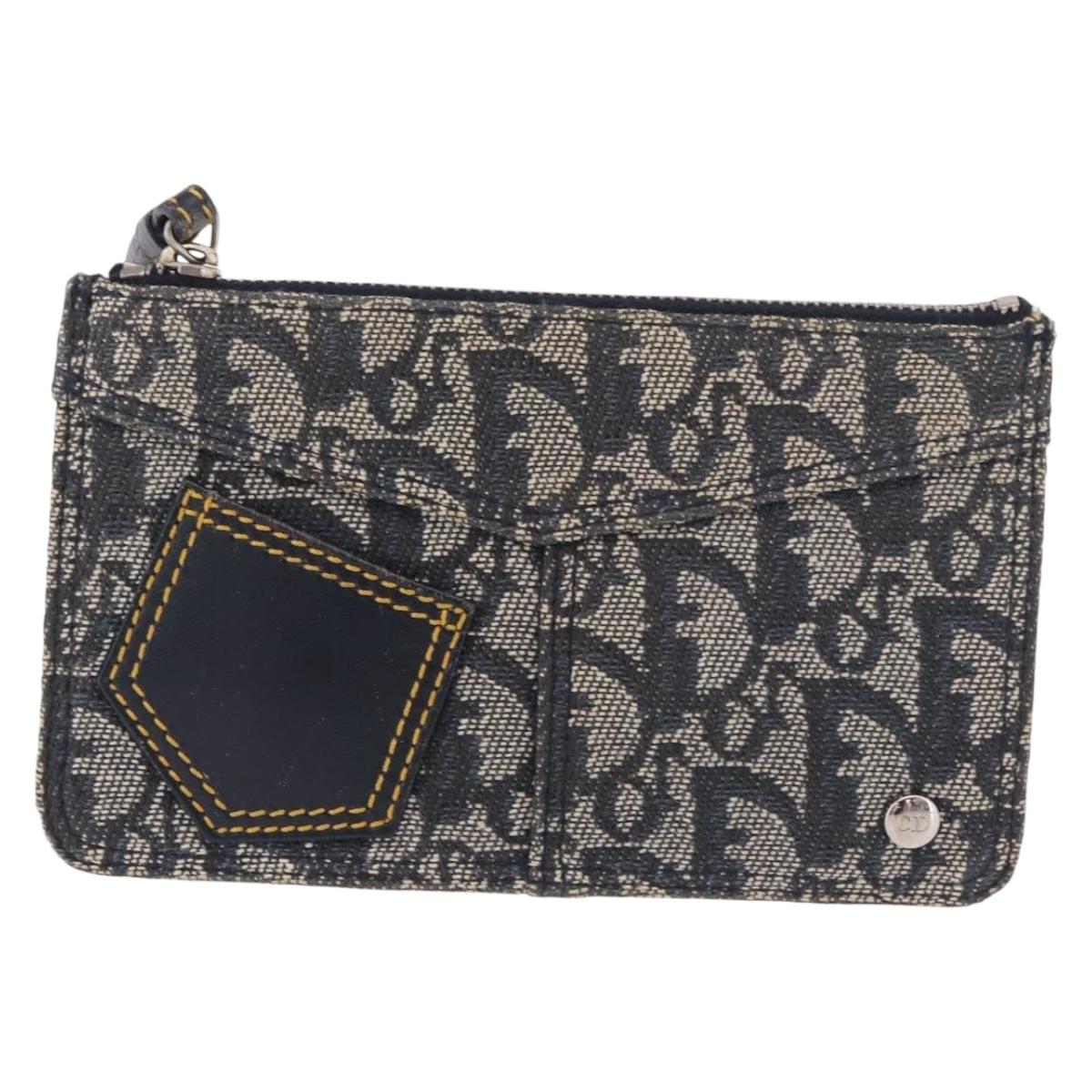 Christian Dior Trotter Canvas Pouch Navy Silver Auth 187284V