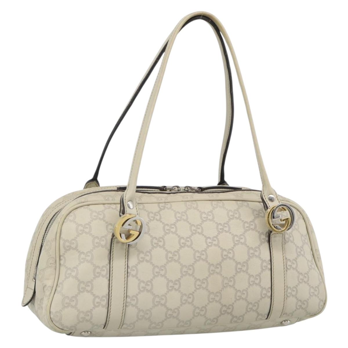 GUCCI GG Canvas Guccissima GG Twins Bag Leather Ivory Silver 232958 Auth 187286A
