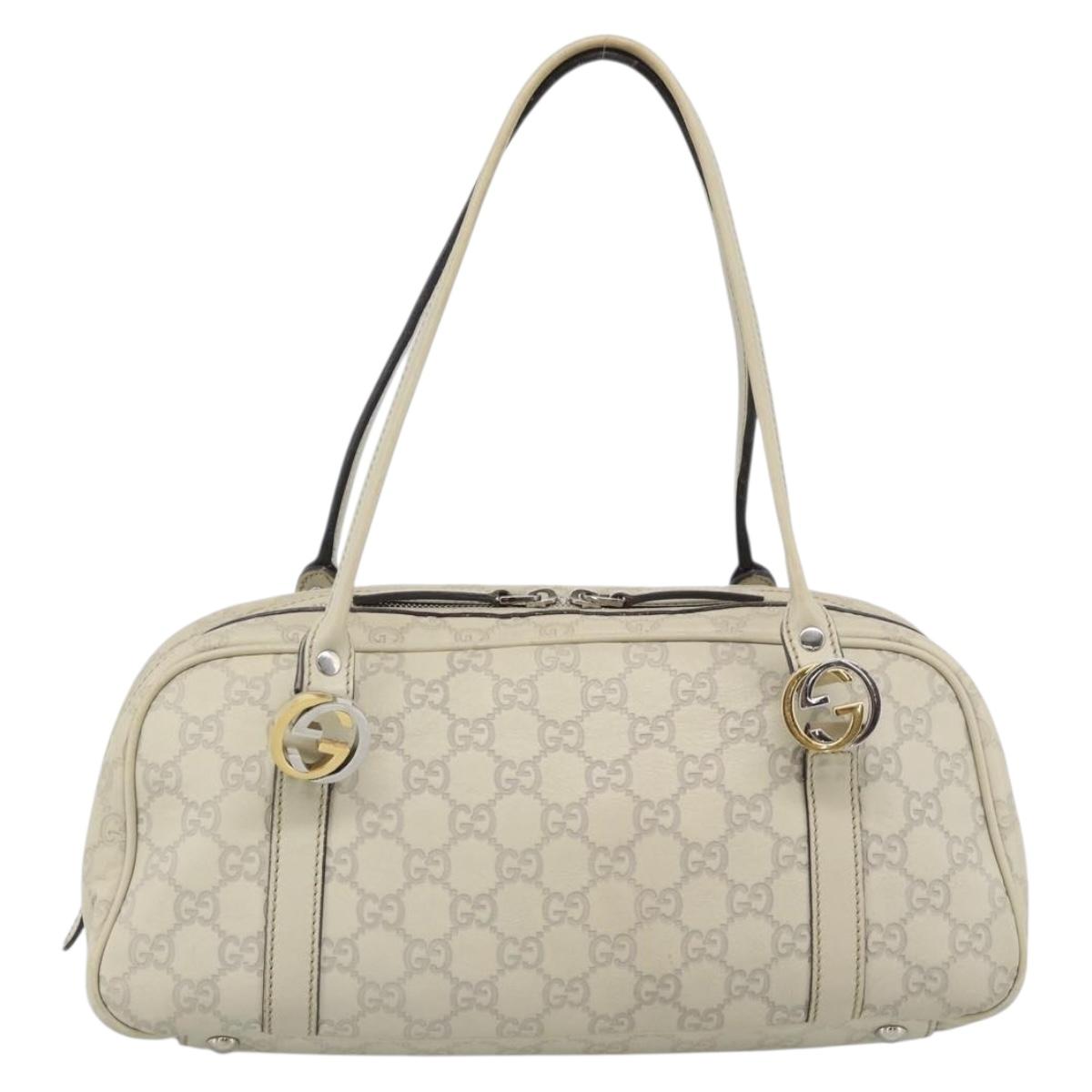 GUCCI GG Canvas Guccissima GG Twins Bag Leather Ivory Silver 232958 Auth 187286A
