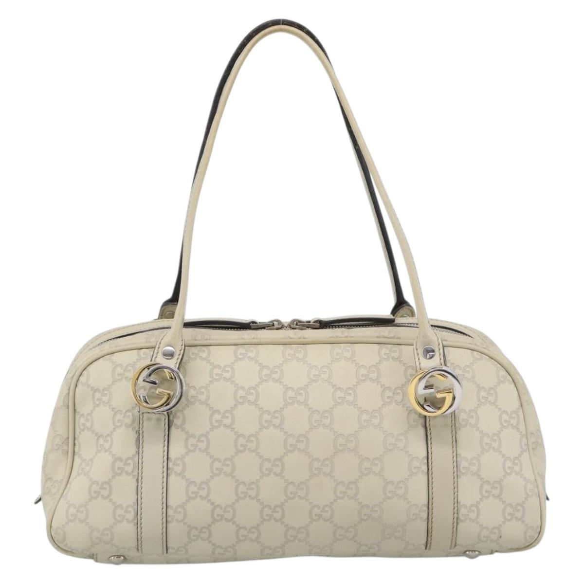 GUCCI GG Canvas Guccissima GG Twins Bag Leather Ivory Silver 232958 Auth 187286A