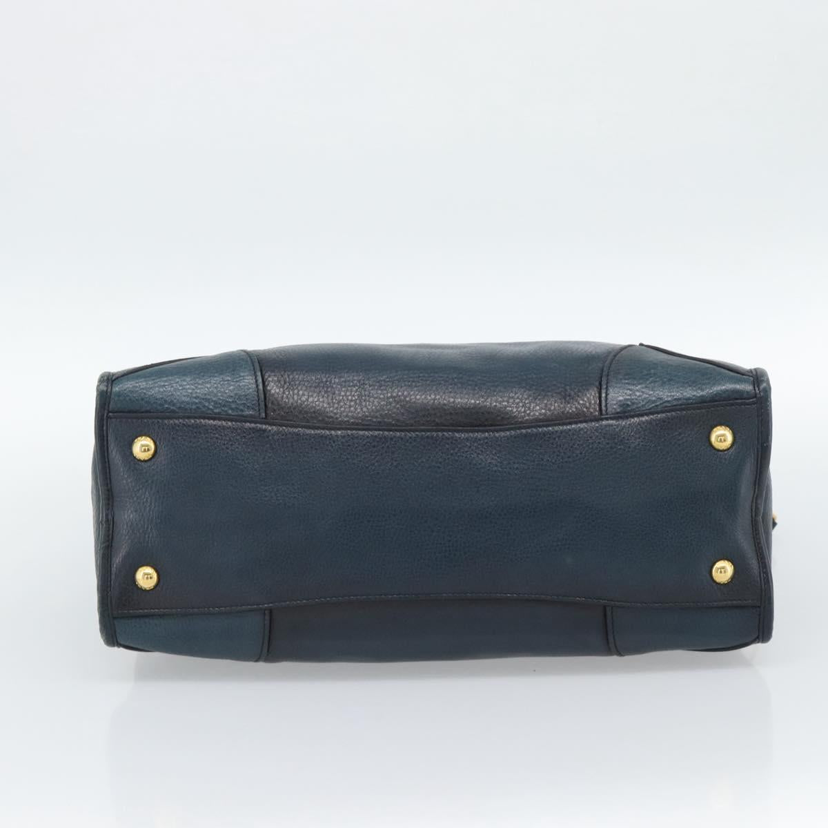 PRADA Hand Bag Leather 2way Blue Gold Auth 187288V
