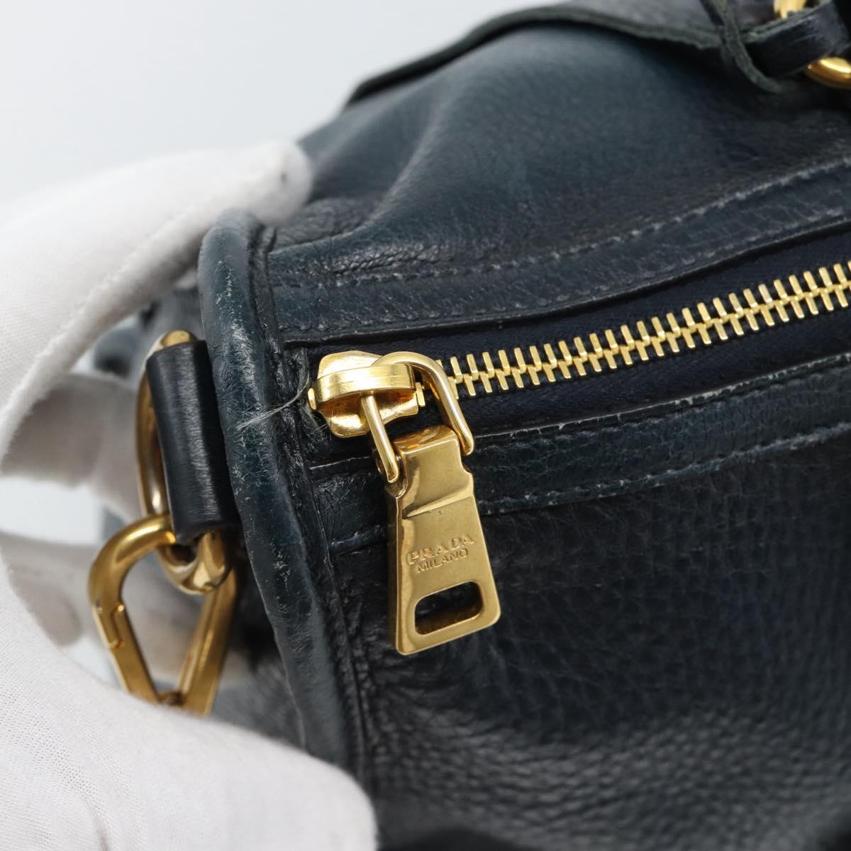 PRADA Hand Bag Leather 2way Blue Gold Auth 187288V