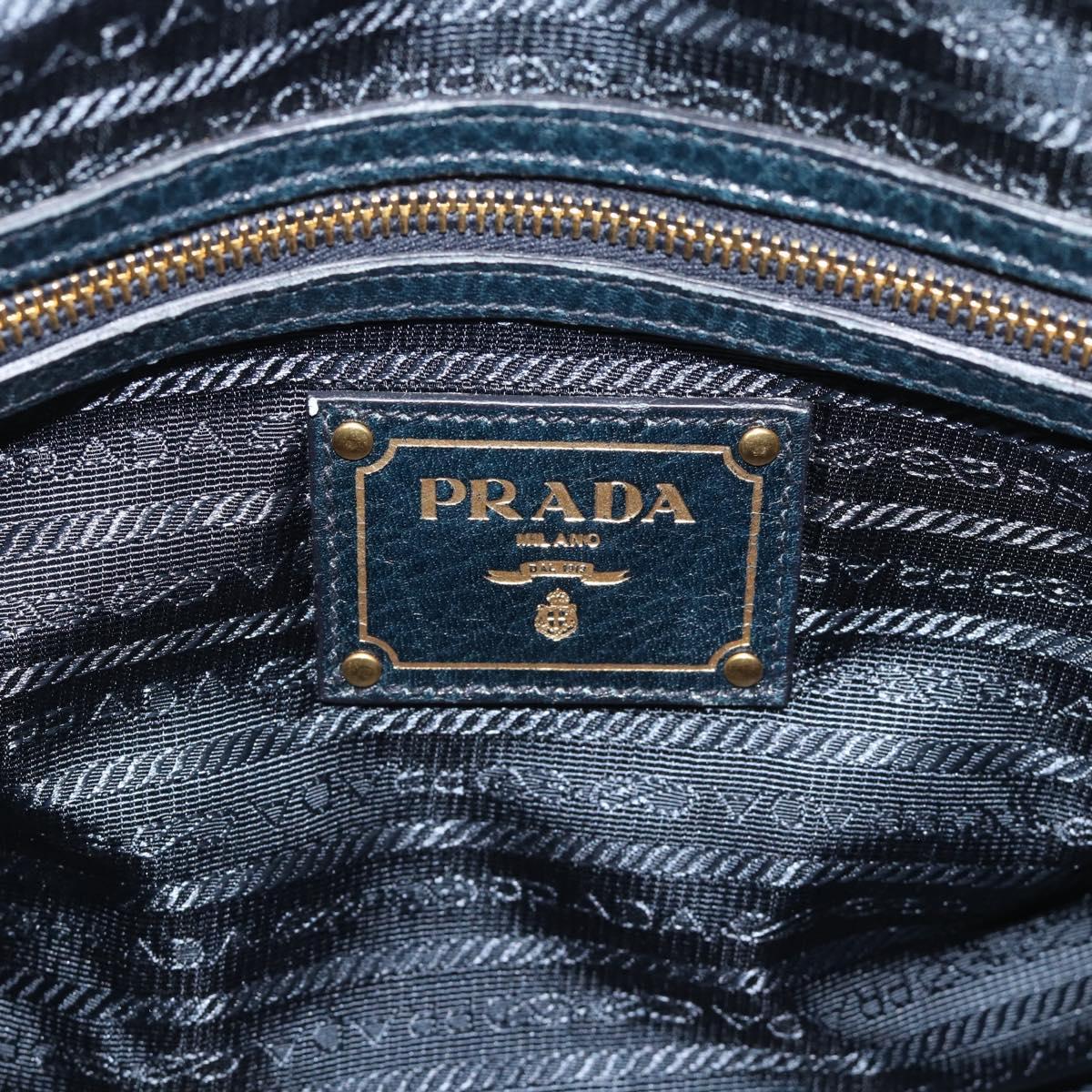 PRADA Hand Bag Leather 2way Blue Gold Auth 187288V