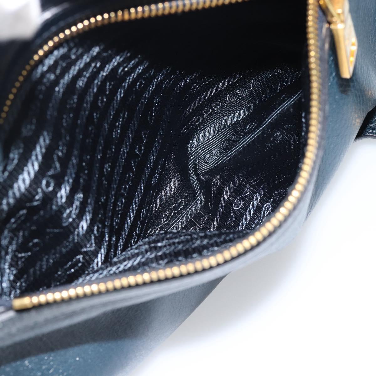 PRADA Hand Bag Leather 2way Blue Gold Auth 187288V