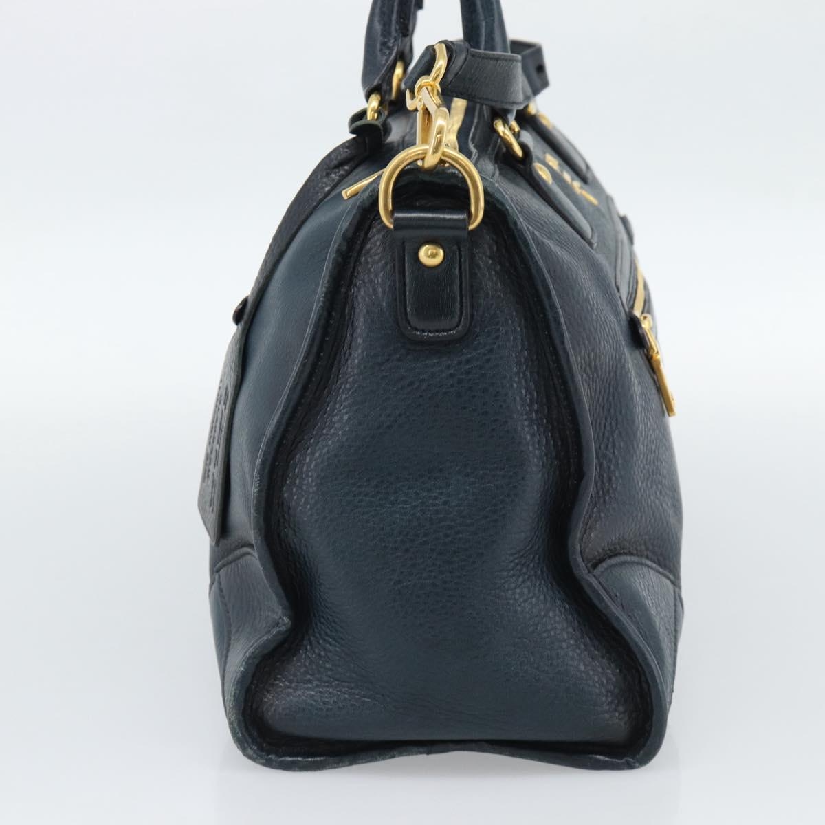 PRADA Hand Bag Leather 2way Blue Gold Auth 187288V