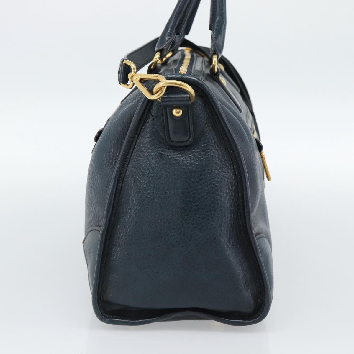 PRADA Hand Bag Leather 2way Blue Gold Auth 187288V