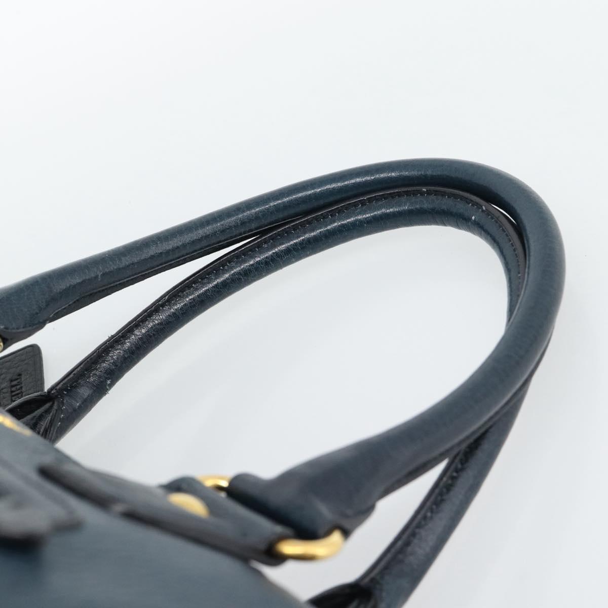PRADA Hand Bag Leather 2way Blue Gold Auth 187288V