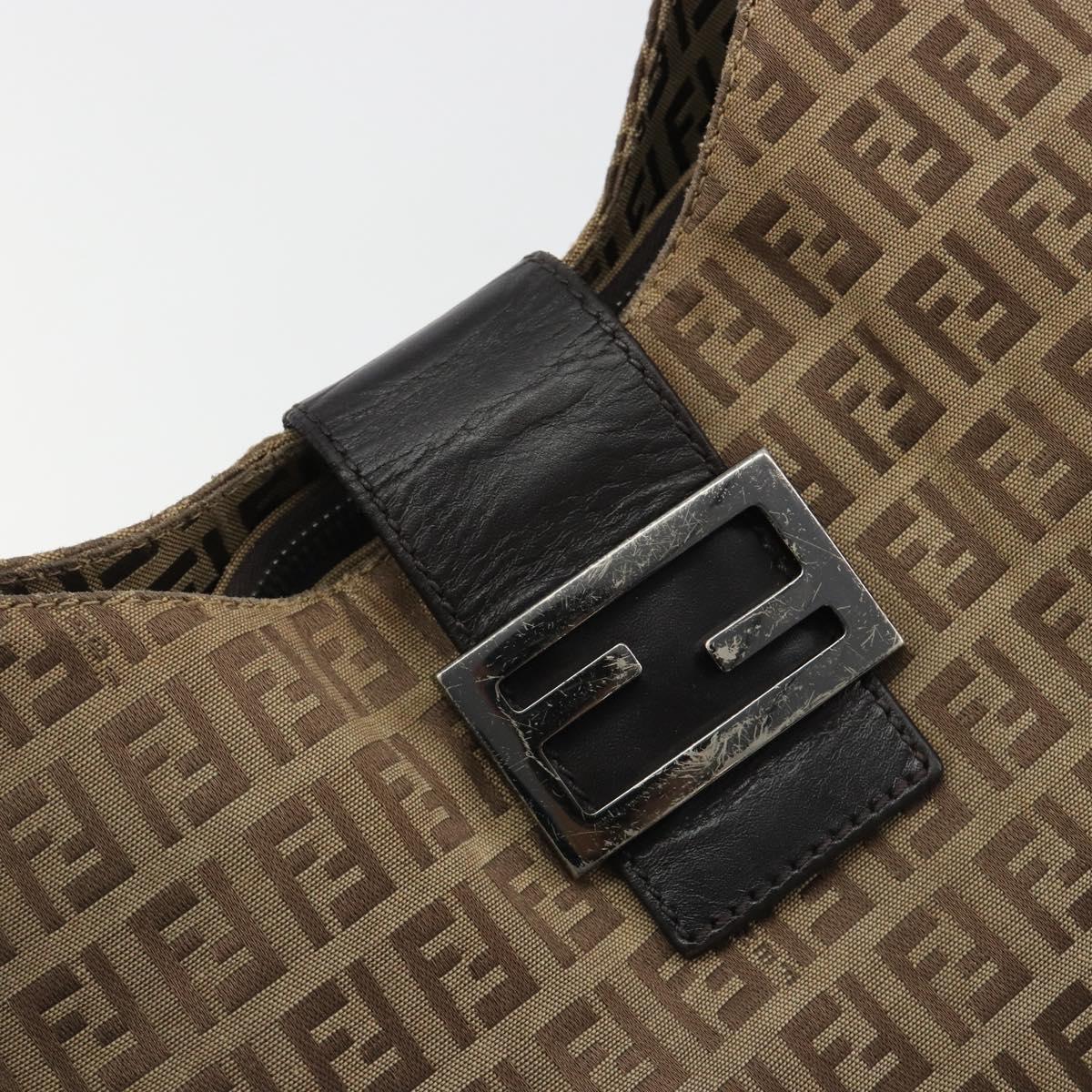 FENDI Zucca Canvas Mamma Baguette Shoulder Bag Brown Black Auth 187290A