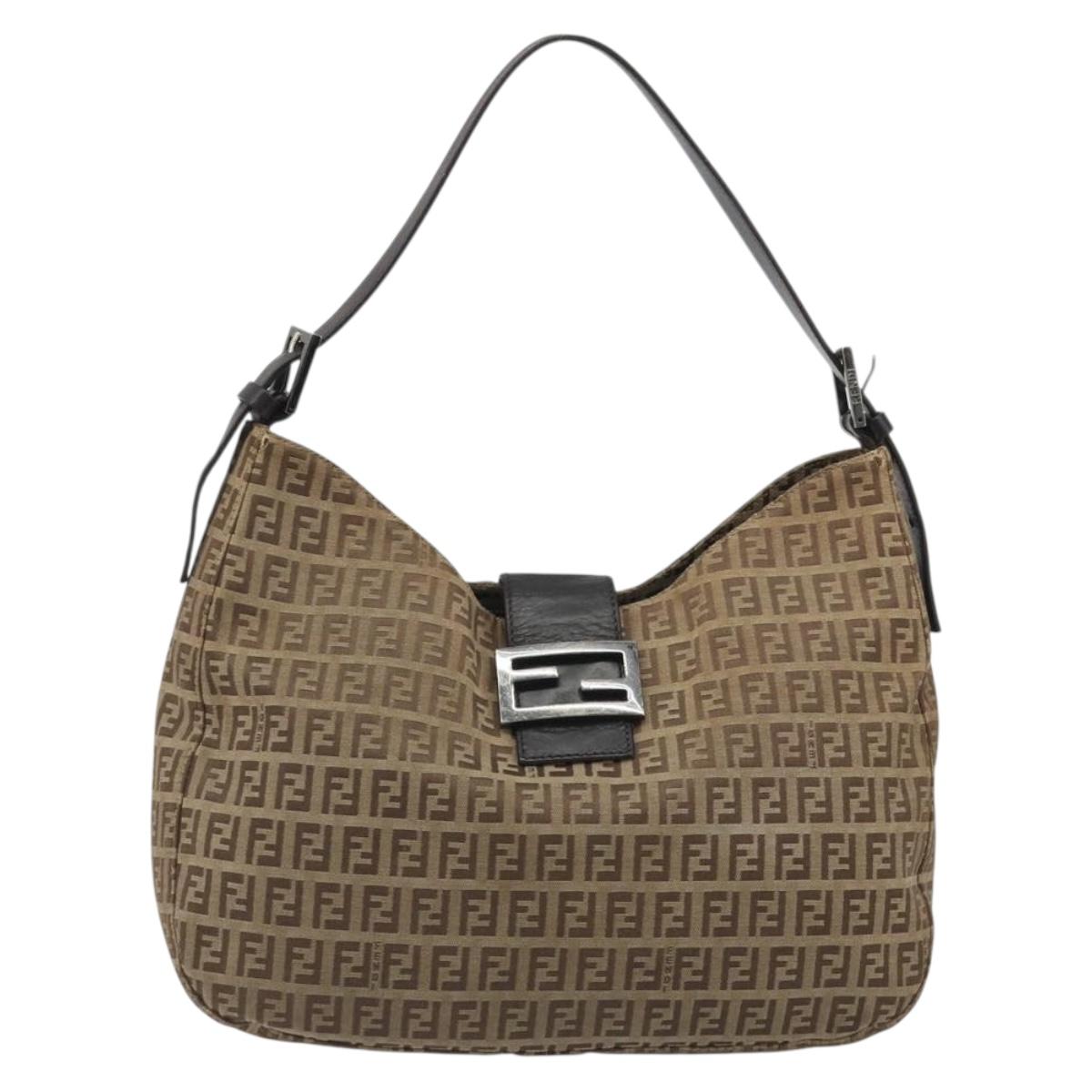 FENDI Zucca Canvas Mamma Baguette Shoulder Bag Brown Black Auth 187290A