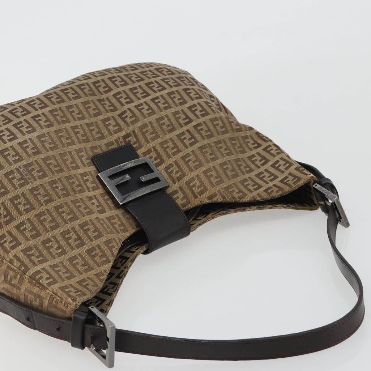 FENDI Zucca Canvas Mamma Baguette Shoulder Bag Brown Black Auth 187290A