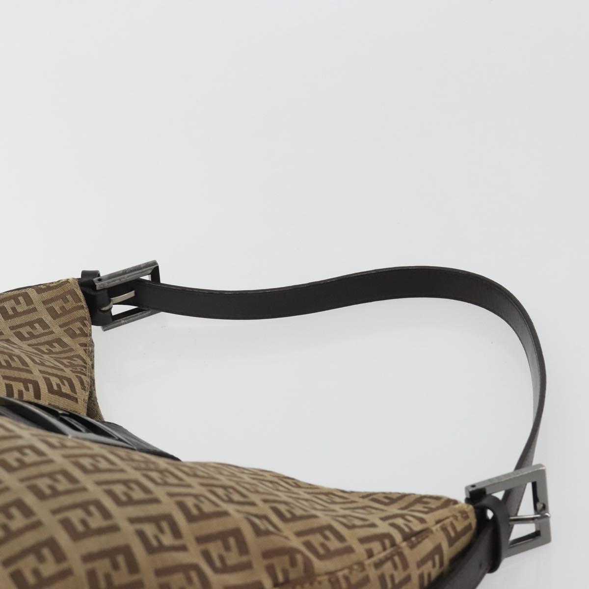 FENDI Zucca Canvas Mamma Baguette Shoulder Bag Brown Black Auth 187290A