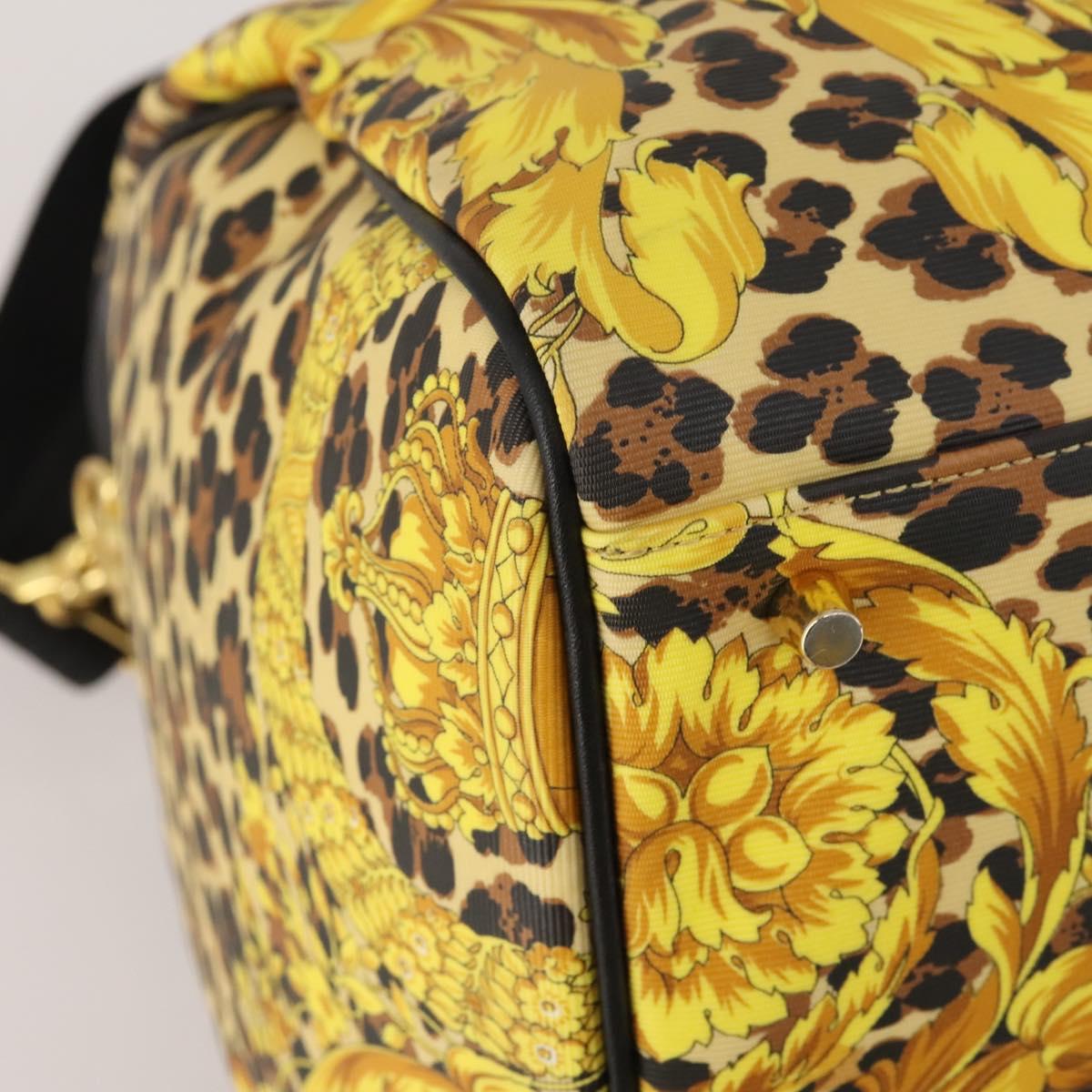 Gianni Versace Boston Bag PVC Canvas 2way Yellow Gold Auth 187294