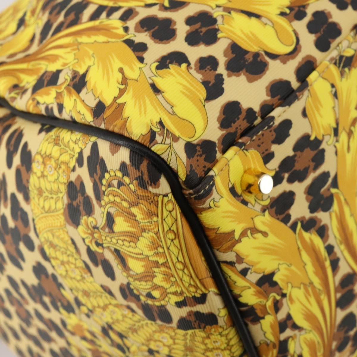 Gianni Versace Boston Bag PVC Canvas 2way Yellow Gold Auth 187294
