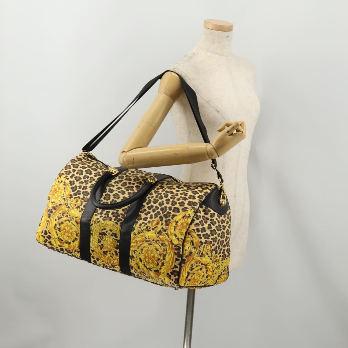 Gianni Versace Boston Bag PVC Canvas 2way Yellow Gold Auth 187294