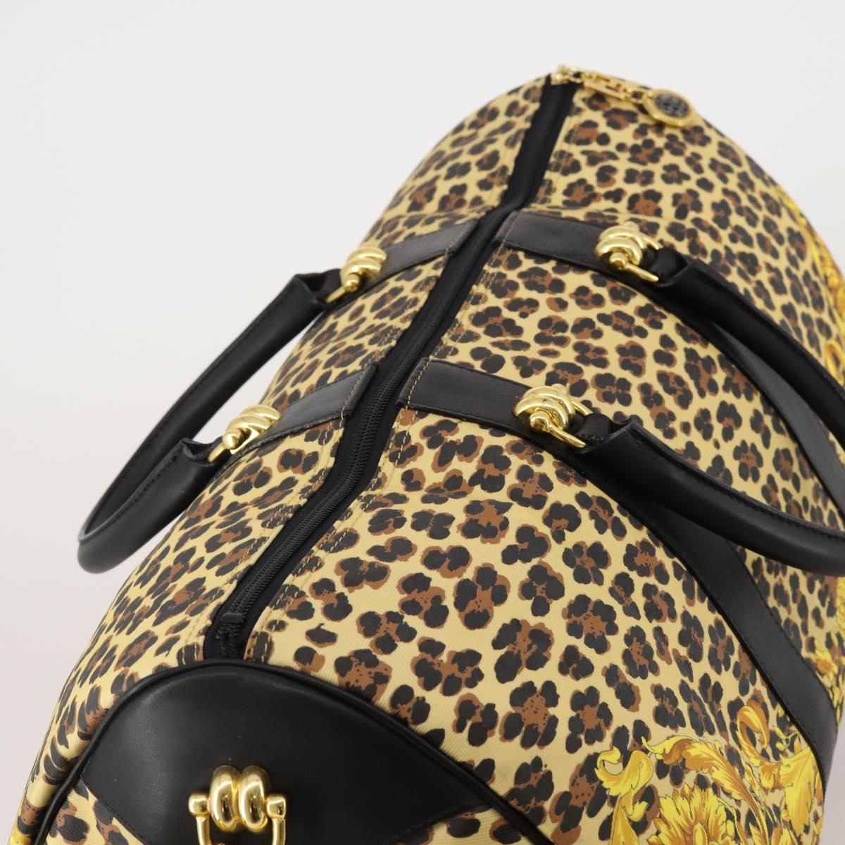 Gianni Versace Boston Bag PVC Canvas 2way Yellow Gold Auth 187294