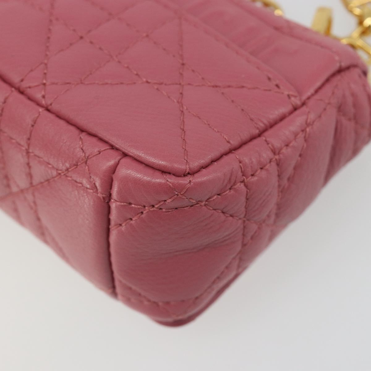 Christian Dior Chain Caro Canage Shoulder Bag Lamb Skin Pink Gold Auth 187297SAM