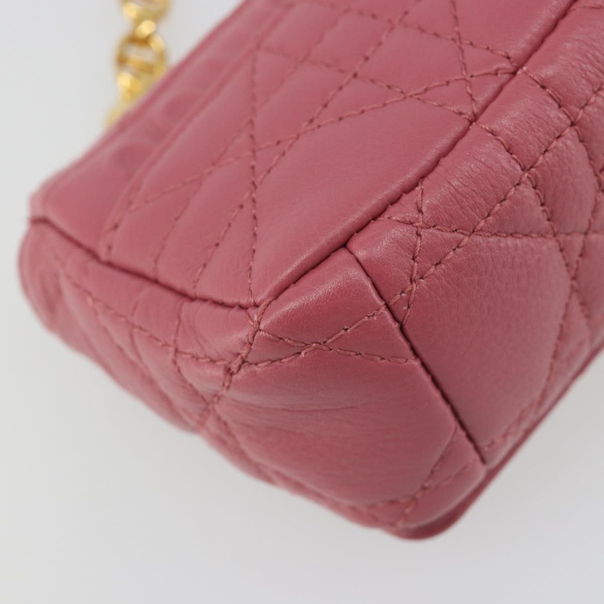 Christian Dior Chain Caro Canage Shoulder Bag Lamb Skin Pink Gold Auth 187297SAM