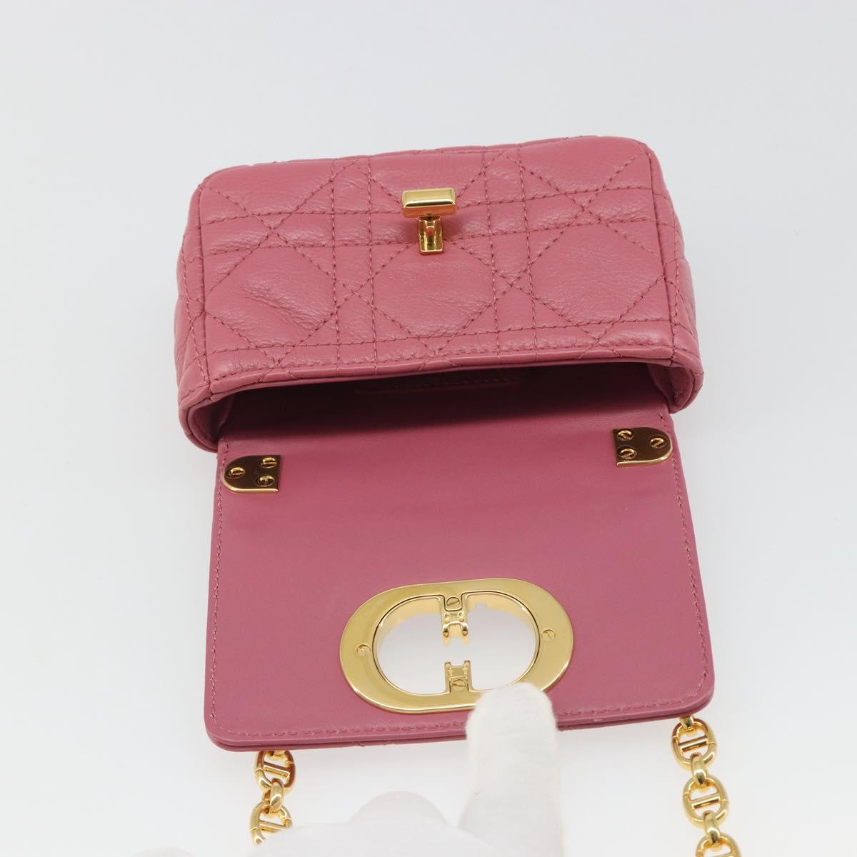 Christian Dior Chain Caro Canage Shoulder Bag Lamb Skin Pink Gold Auth 187297SAM