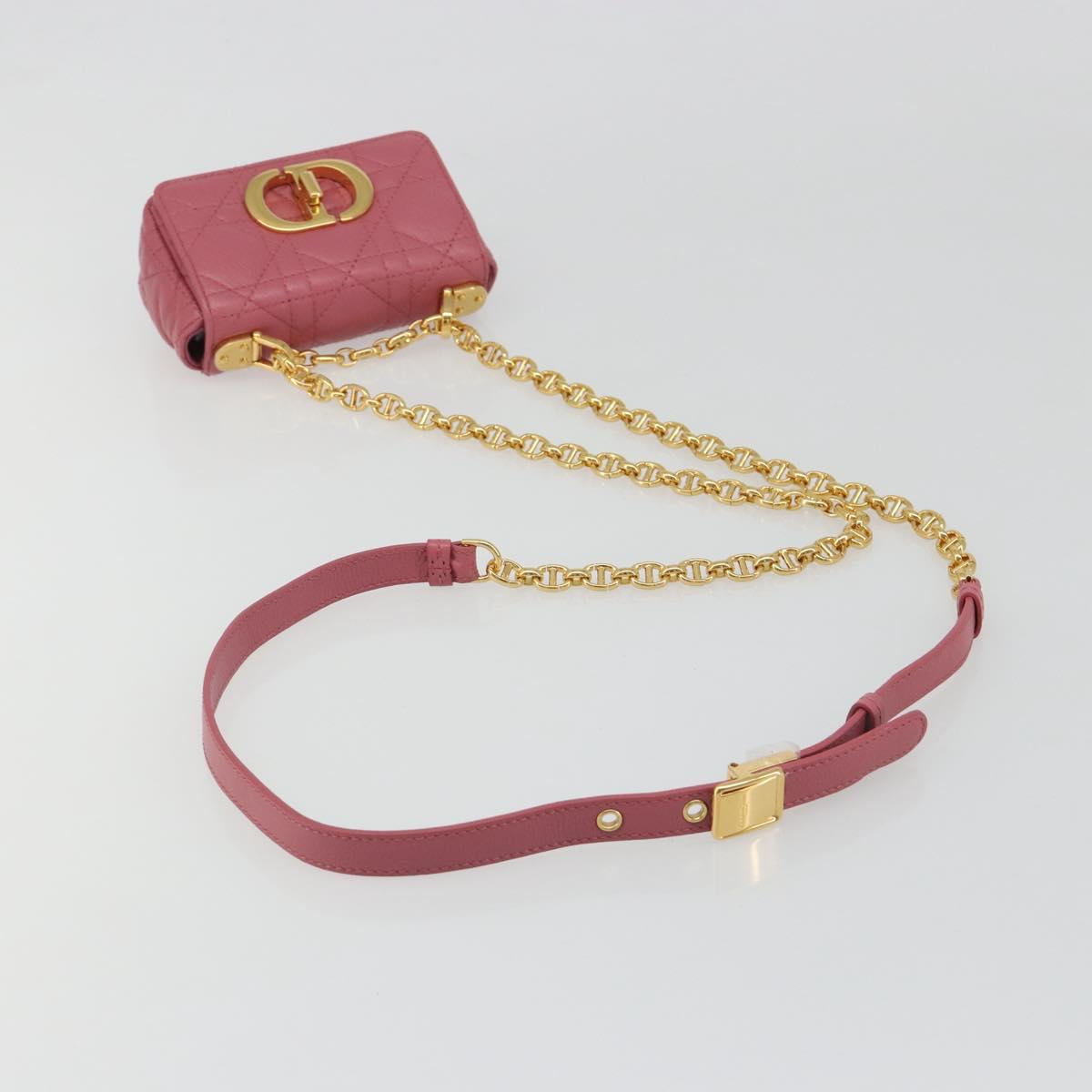Christian Dior Chain Caro Canage Shoulder Bag Lamb Skin Pink Gold Auth 187297SAM
