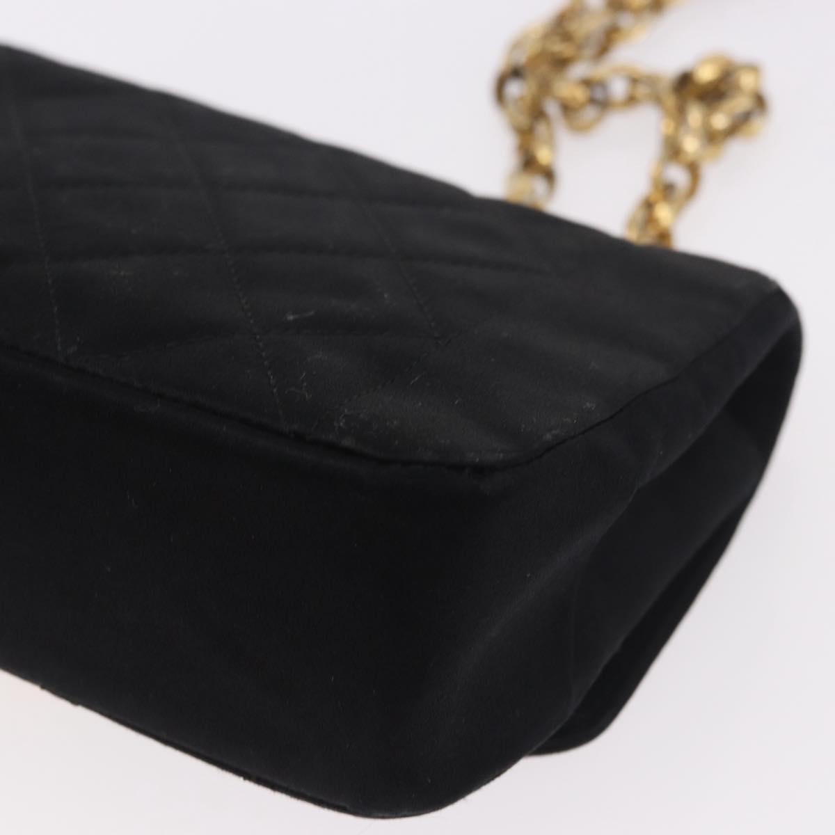 CHANEL Matelasse Chain Shoulder Bag Satin Black Gold CC Auth 187299V