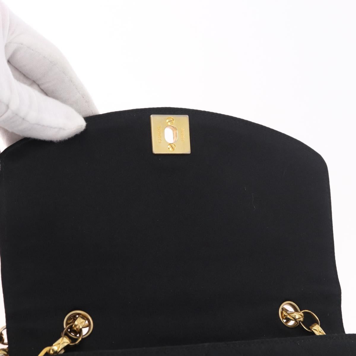CHANEL Matelasse Chain Shoulder Bag Satin Black Gold CC Auth 187299V