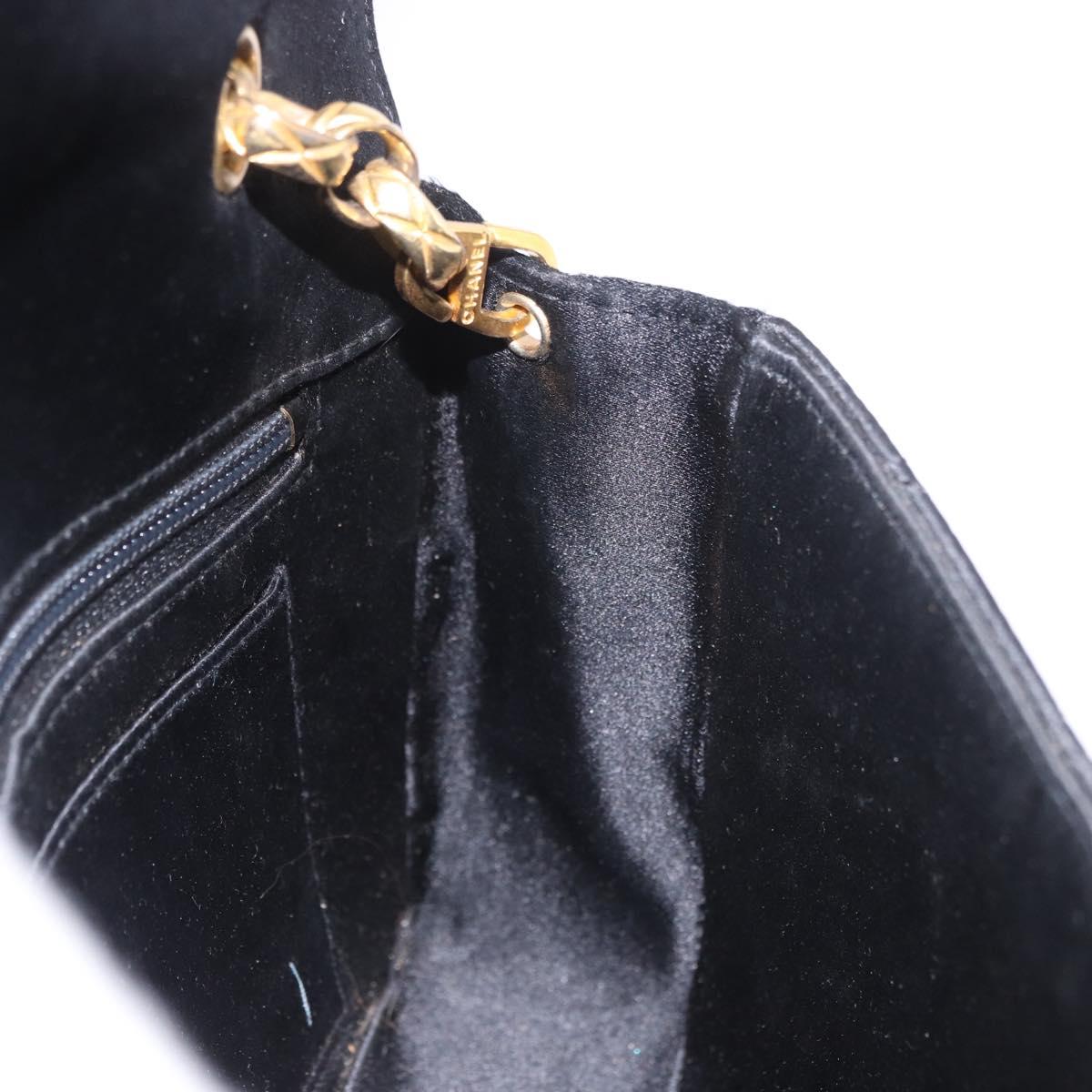CHANEL Matelasse Chain Shoulder Bag Satin Black Gold CC Auth 187299V