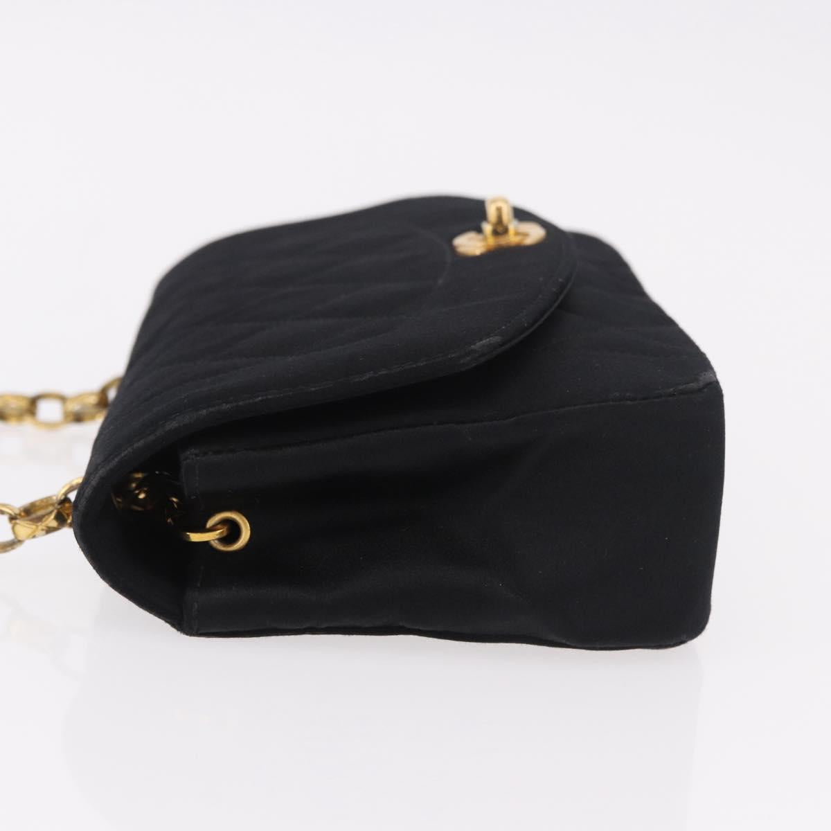 CHANEL Matelasse Chain Shoulder Bag Satin Black Gold CC Auth 187299V