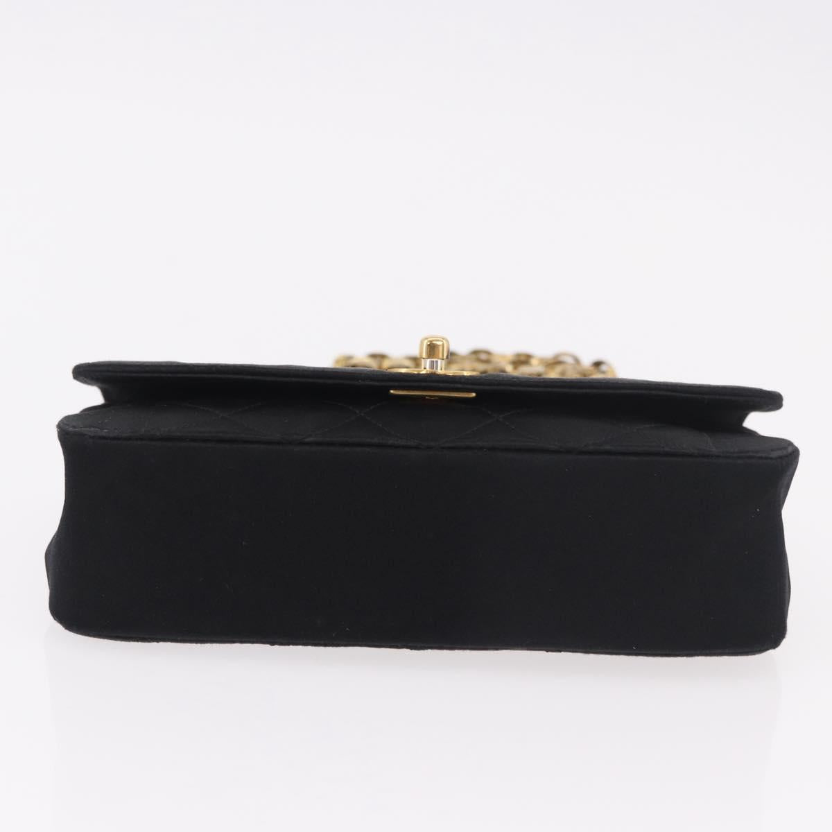 CHANEL Matelasse Chain Shoulder Bag Satin Black Gold CC Auth 187299V
