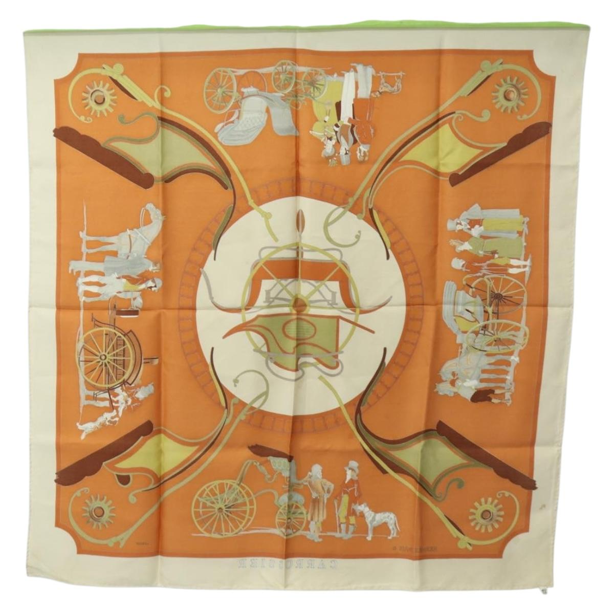 HERMES Carre 90 Scarf ""CARROSSIER"" Silk Brown Auth 187304