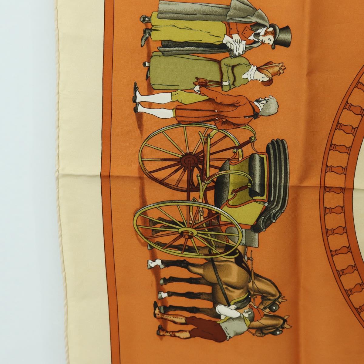 HERMES Carre 90 Scarf ""CARROSSIER"" Silk Brown Auth 187304