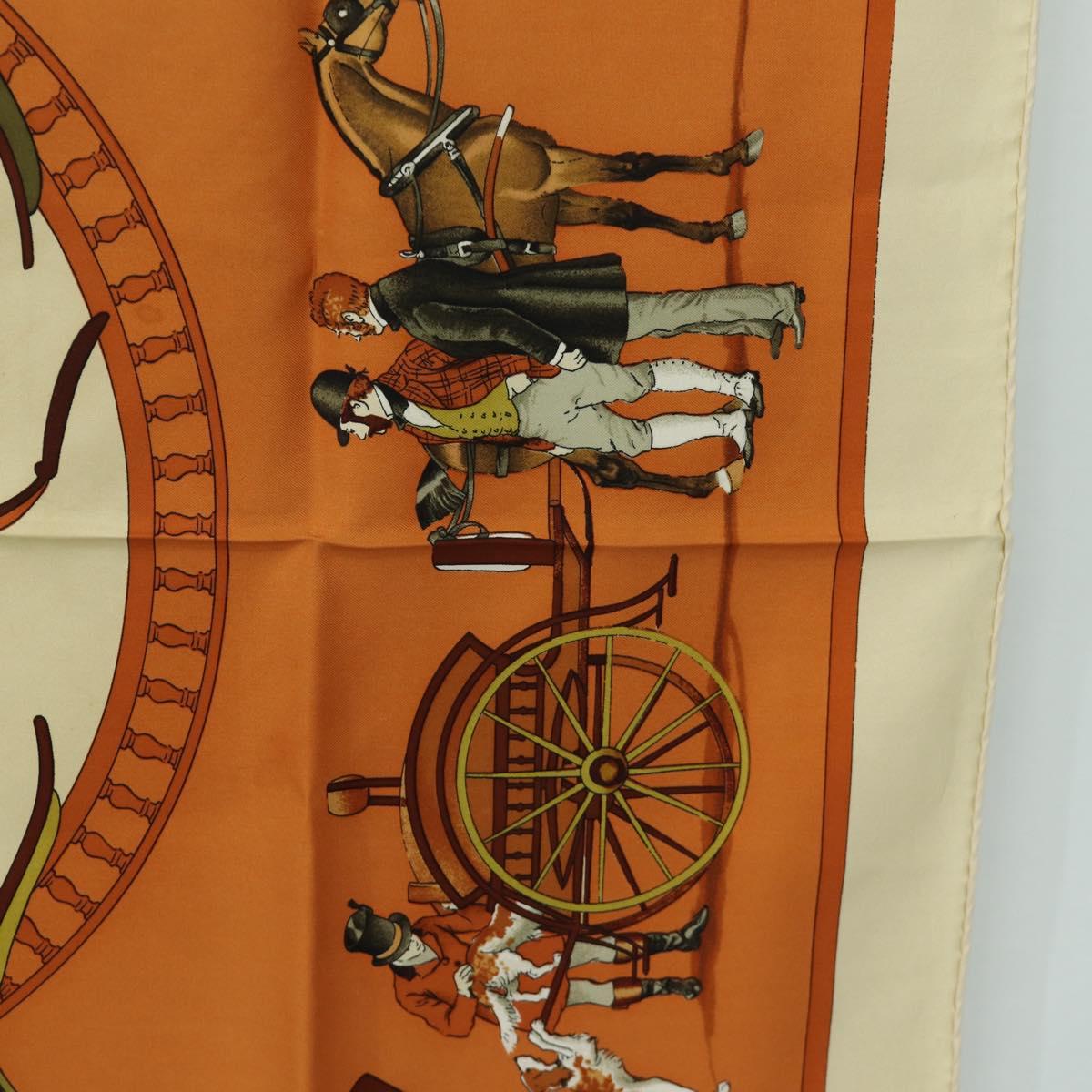 HERMES Carre 90 Scarf ""CARROSSIER"" Silk Brown Auth 187304
