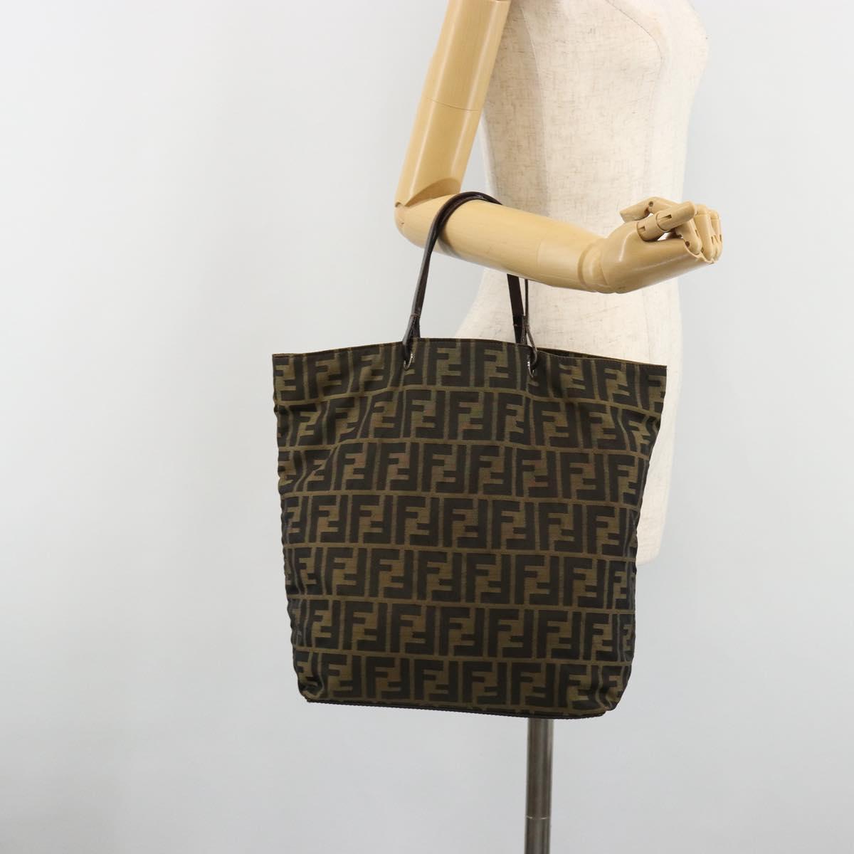 FENDI Zucca Canvas Hand Bag Black Black Auth 187306A
