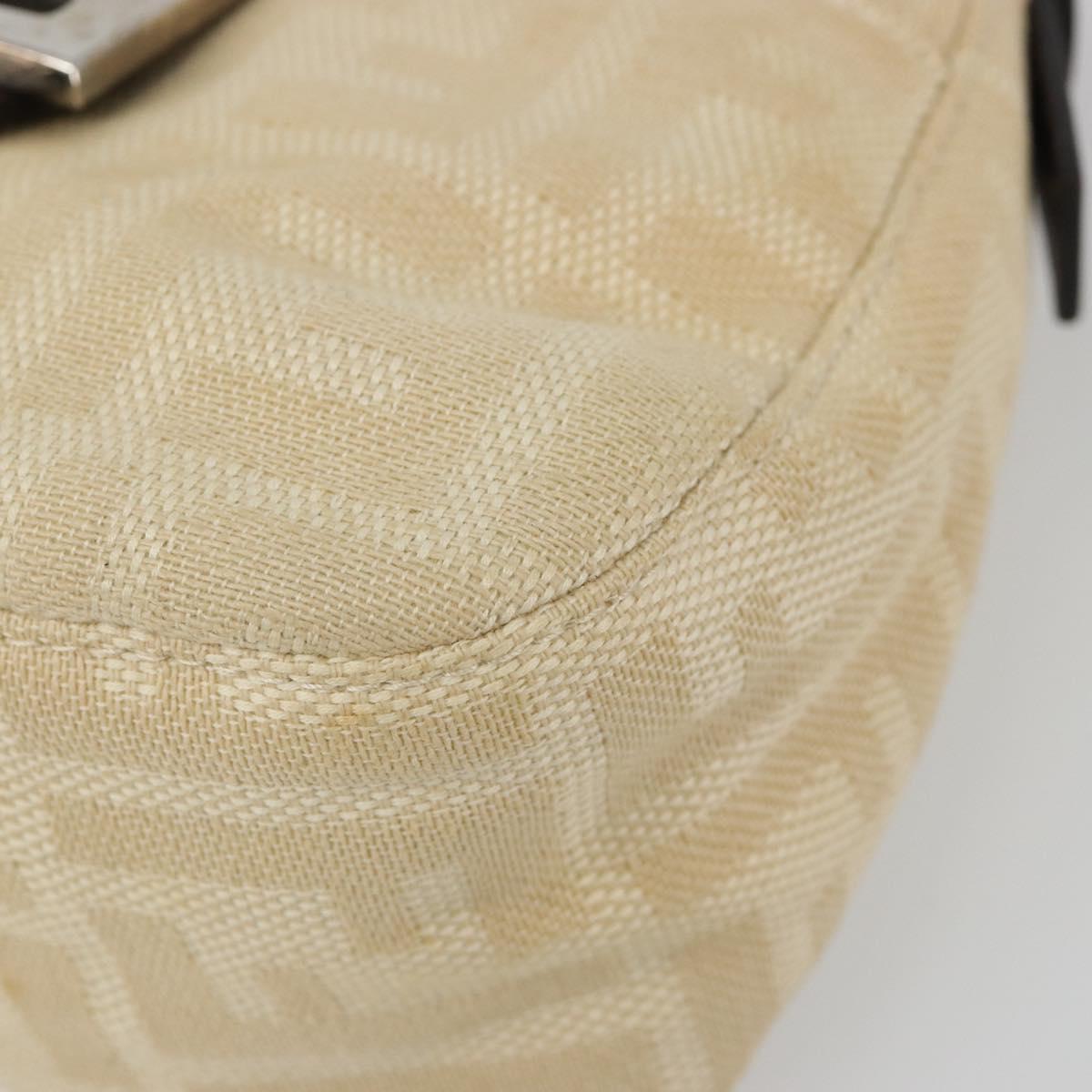 FENDI Zucca Canvas Mamma Baguette Shoulder Bag Beige Silver Auth 187318A