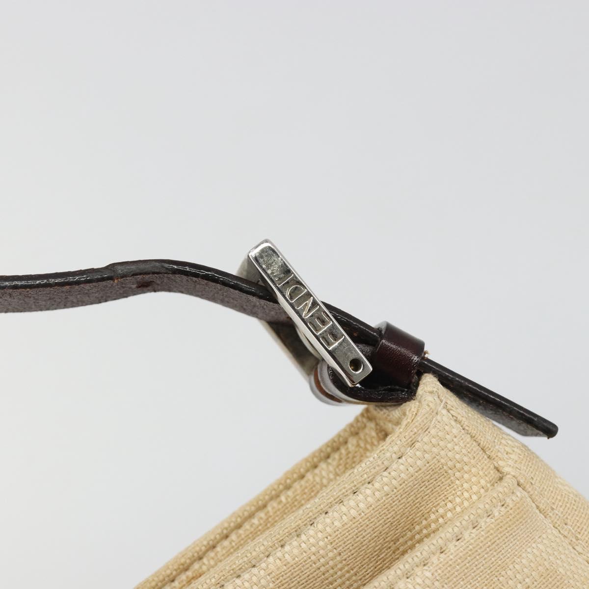 FENDI Zucca Canvas Mamma Baguette Shoulder Bag Beige Silver Auth 187318A