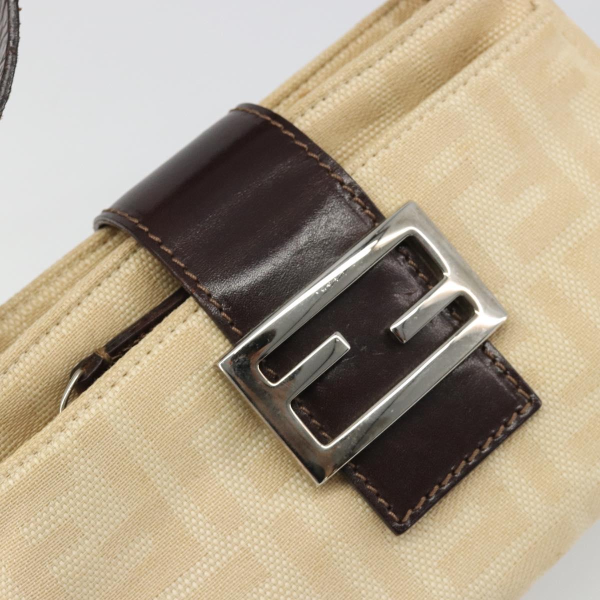 FENDI Zucca Canvas Mamma Baguette Shoulder Bag Beige Silver Auth 187318A