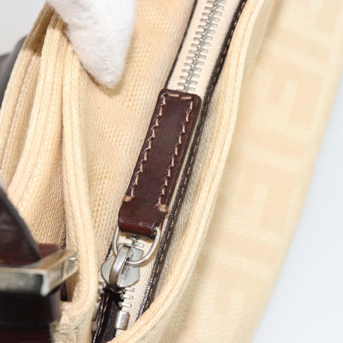 FENDI Zucca Canvas Mamma Baguette Shoulder Bag Beige Silver Auth 187318A