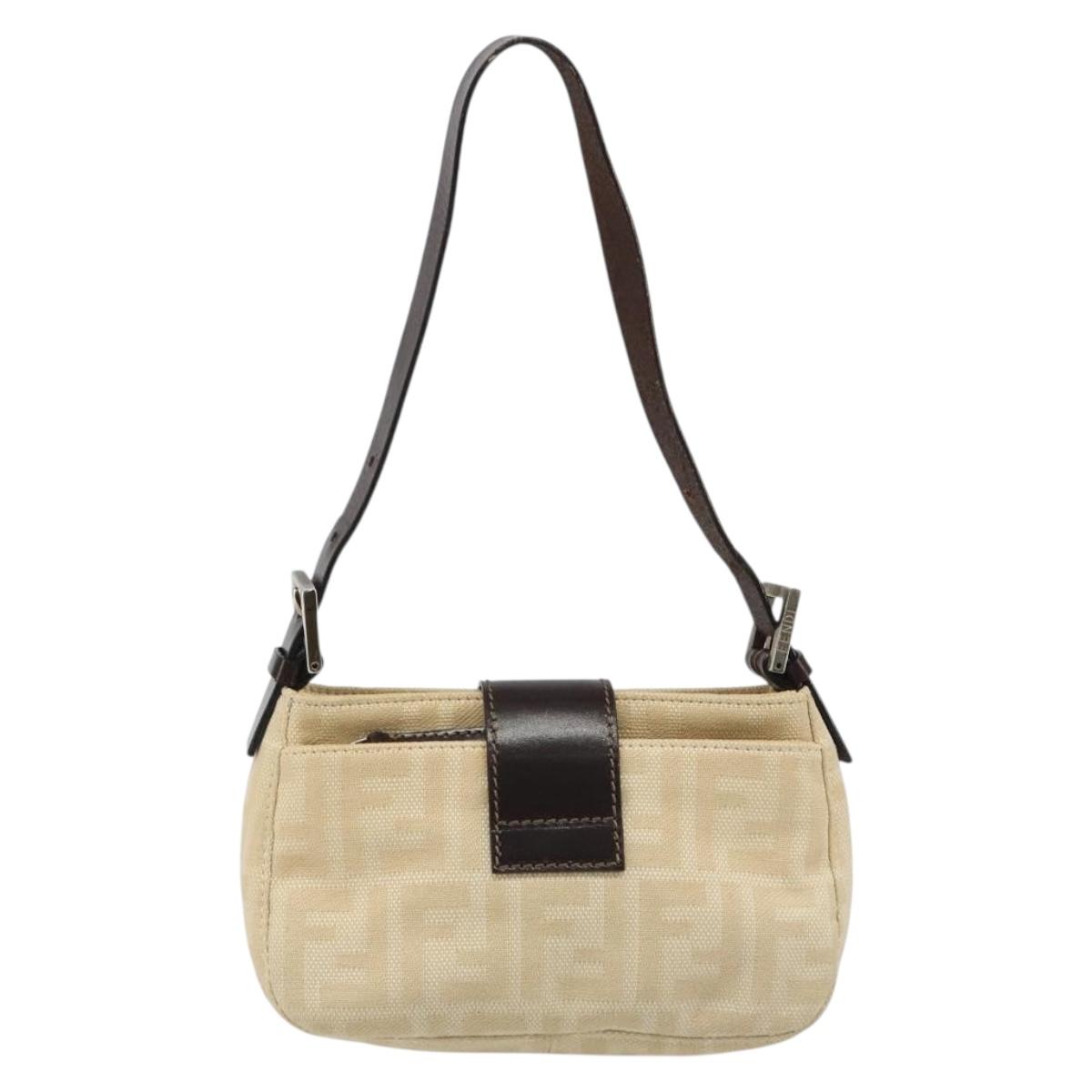 FENDI Zucca Canvas Mamma Baguette Shoulder Bag Beige Silver Auth 187318A