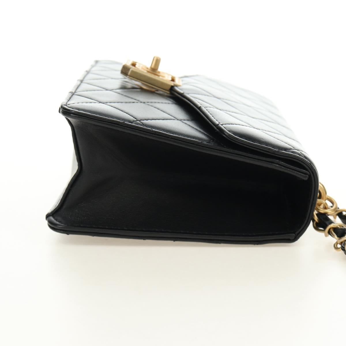 CHANEL Matelasse Chain Shoulder Bag Lamb Skin Black Gold CC Auth 187319SM