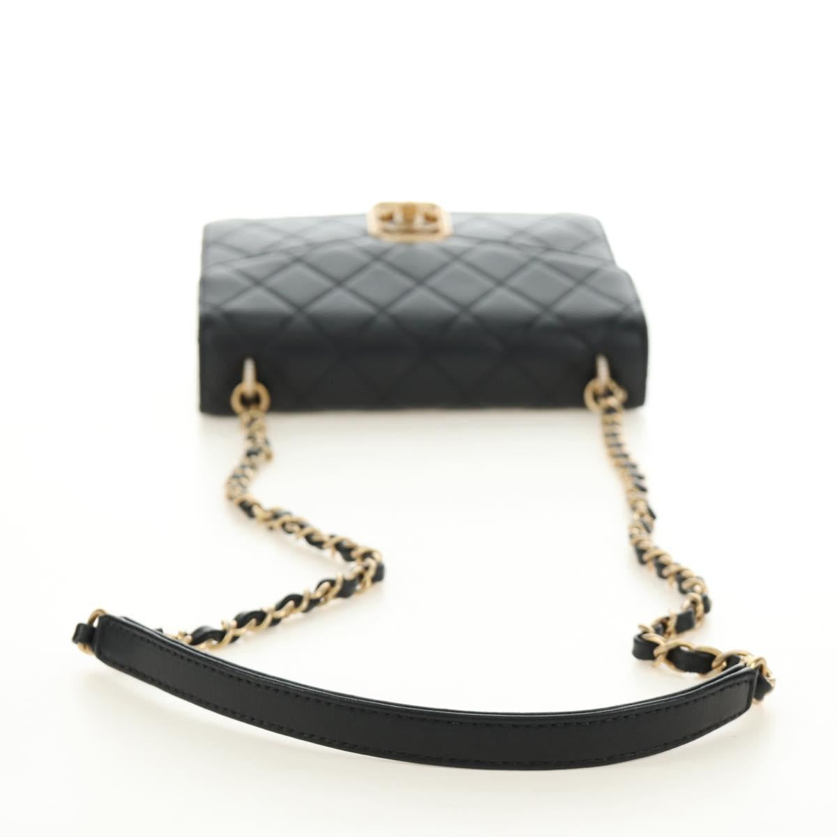 CHANEL Matelasse Chain Shoulder Bag Lamb Skin Black Gold CC Auth 187319SM