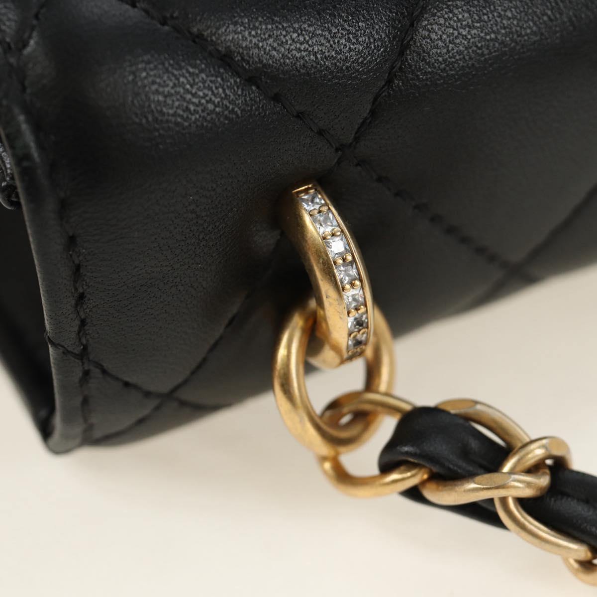 CHANEL Matelasse Chain Shoulder Bag Lamb Skin Black Gold CC Auth 187319SM