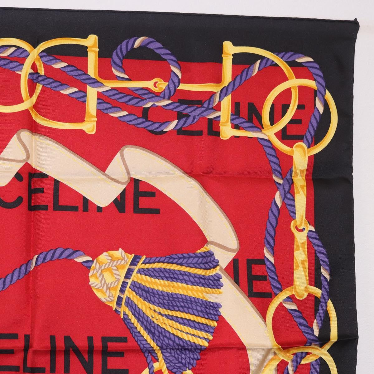 CELINE Scarf Silk Red Auth 187321